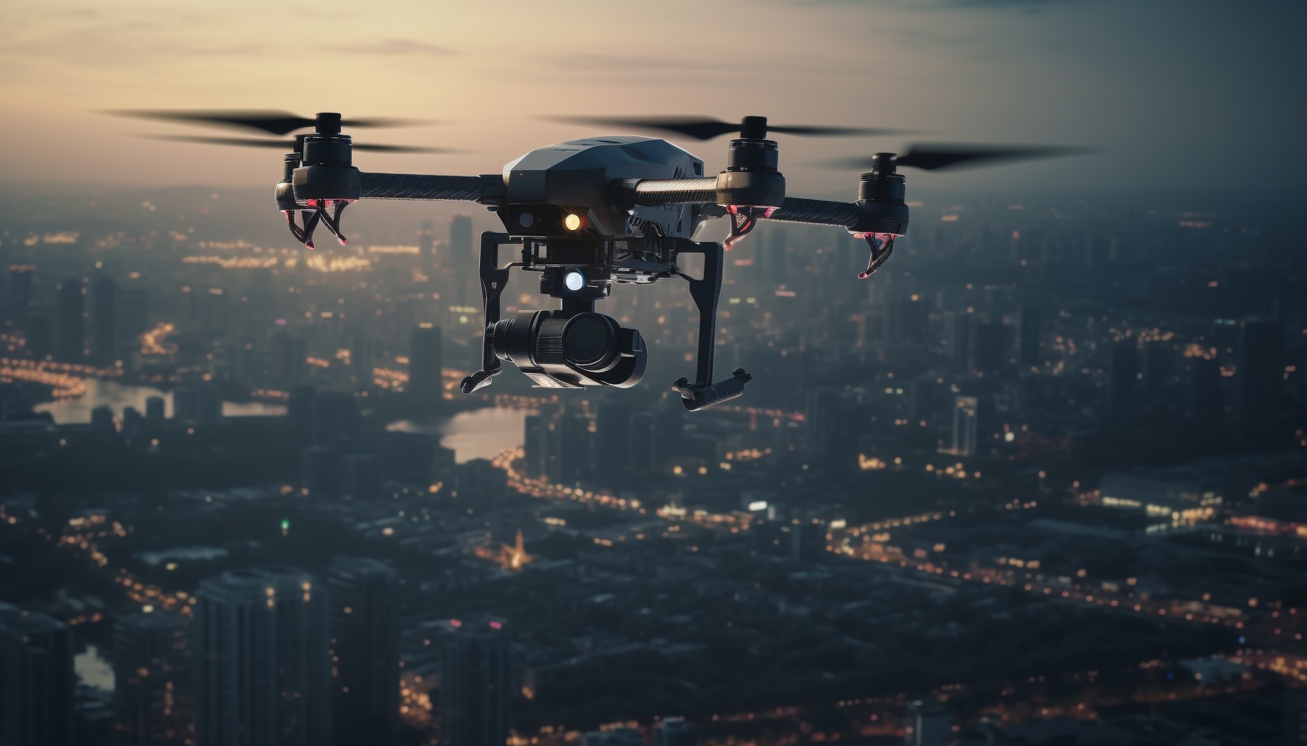 hovering-drone-captures-city-skyline-sunset-generated-by-ai